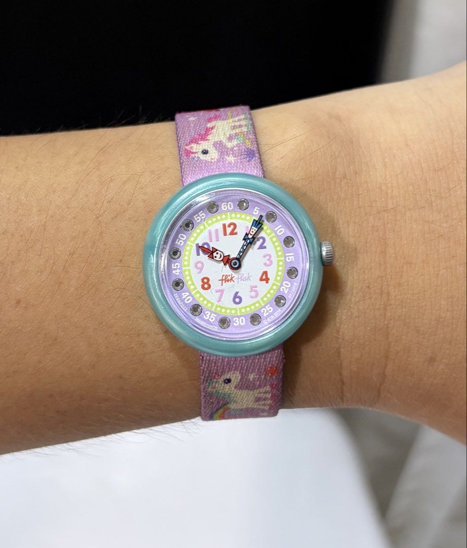 Flik Flak Magical Unicorn Watch (Category: Women's Watches) located in Quezon City. Submitted by WasalakTwo (Listing ID 1466545844, Image 1). Description: Bought in Japan Swiss Made Good working condition New battery 28mm case Open for delivery nationwide.