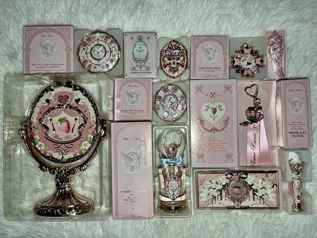 Flower Knows Makeup Bundle V (Category: Makeup) located in Las Pinas. Submitted by rich.collects (Listing ID 1466475921, Image 1). Description: 🍓 9th Anniversary Vanity Mirror 🍓 Knight Unicorn Perfume - Raspberry Nectar 🍓 Strawberry Cupid Eyeshadow Palette - S02 Cupid’s Mischief 🍓 Knight Unicorn Cloud Loose Setting Powder - 02 Milky Pink 🍓 Knight Unicorn Satin Blush - 01 Carousel Waltz 🍓 Strawberry Rococo Embossed Blush - 03 Classic Ballet 