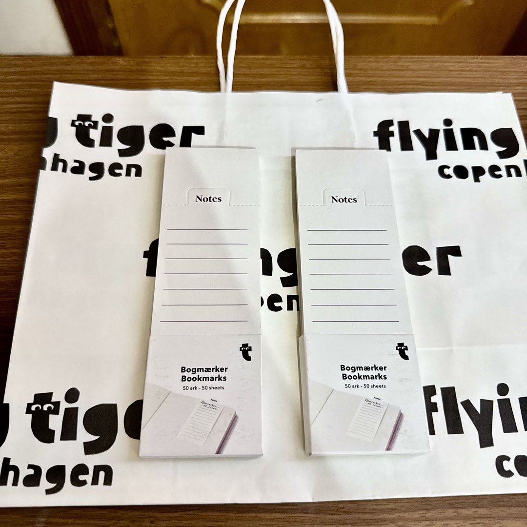 Flying Tiger Copenhagen Bogmærker Bookmarks Notes 50 Sheets (Category: Stationery & School Supplies) located in Quezon City. Submitted by appplebananna (Listing ID 1466472447, Image 1). Description: - Authentic Flying Tiger Copenhagen bookmark notes - 50 lined sheets per pad - Size: 5 x 15.5 cm - Eco-friendly, made with recycled paper - Perfect for books and planners to jot down quick reminders.