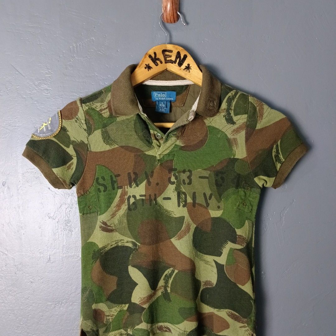 For Kids - Ralph Lauren (Category: Babies & Kids Fashion) located in Bacolod City. Submitted by drop.ph (Listing ID 1466435903, Image 2). Description: Ralph Lauren - Camo Polo Authentic *Size 5yrs - 13x18, 19 back *Excellent cloth *Crack prints at the back *Price: 499php *Add SF if outside Bacolod City.