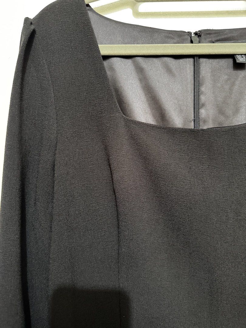 Forever New Black Square Neck Blouse Size US 8 (Category: Blouses) located in Manila. Submitted by tia_beanie13 (Listing ID 1466485924, Image 2). Description: - Brand: Forever New - Size: AUS 12 / EUR 40 / USA 8 - Color: Classic Black - Design: Square neckline, structured body fit, back zip closure, and upper back satin lining - Statement Detail: Long sleeves with trendy lace-up grommet cuffs - Condition: Clean, excellent, and ready to wear.