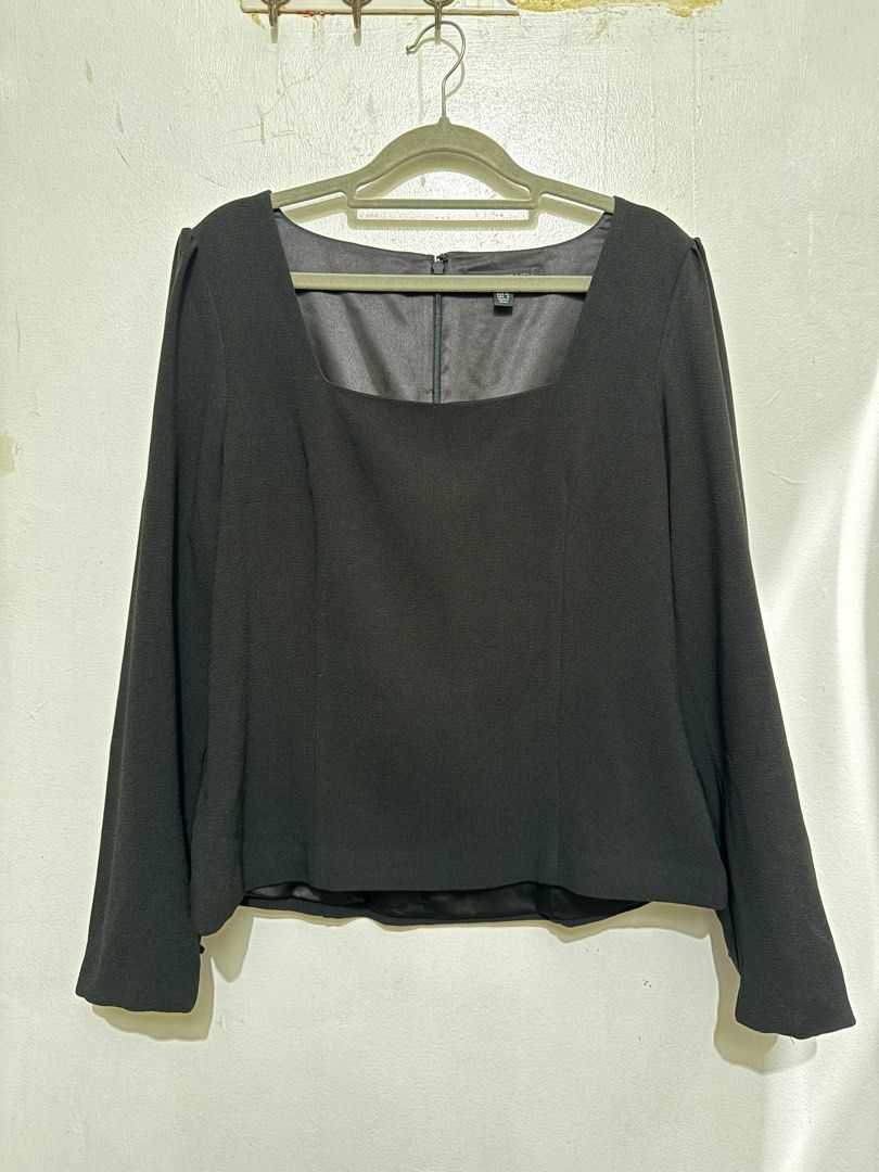 Forever New Black Square Neck Blouse Size US 8 (Category: Blouses) located in Manila. Submitted by tia_beanie13 (Listing ID 1466485924, Image 1). Description: - Brand: Forever New - Size: AUS 12 / EUR 40 / USA 8 - Color: Classic Black - Design: Square neckline, structured body fit, back zip closure, and upper back satin lining - Statement Detail: Long sleeves with trendy lace-up grommet cuffs - Condition: Clean, excellent, and ready to wear.