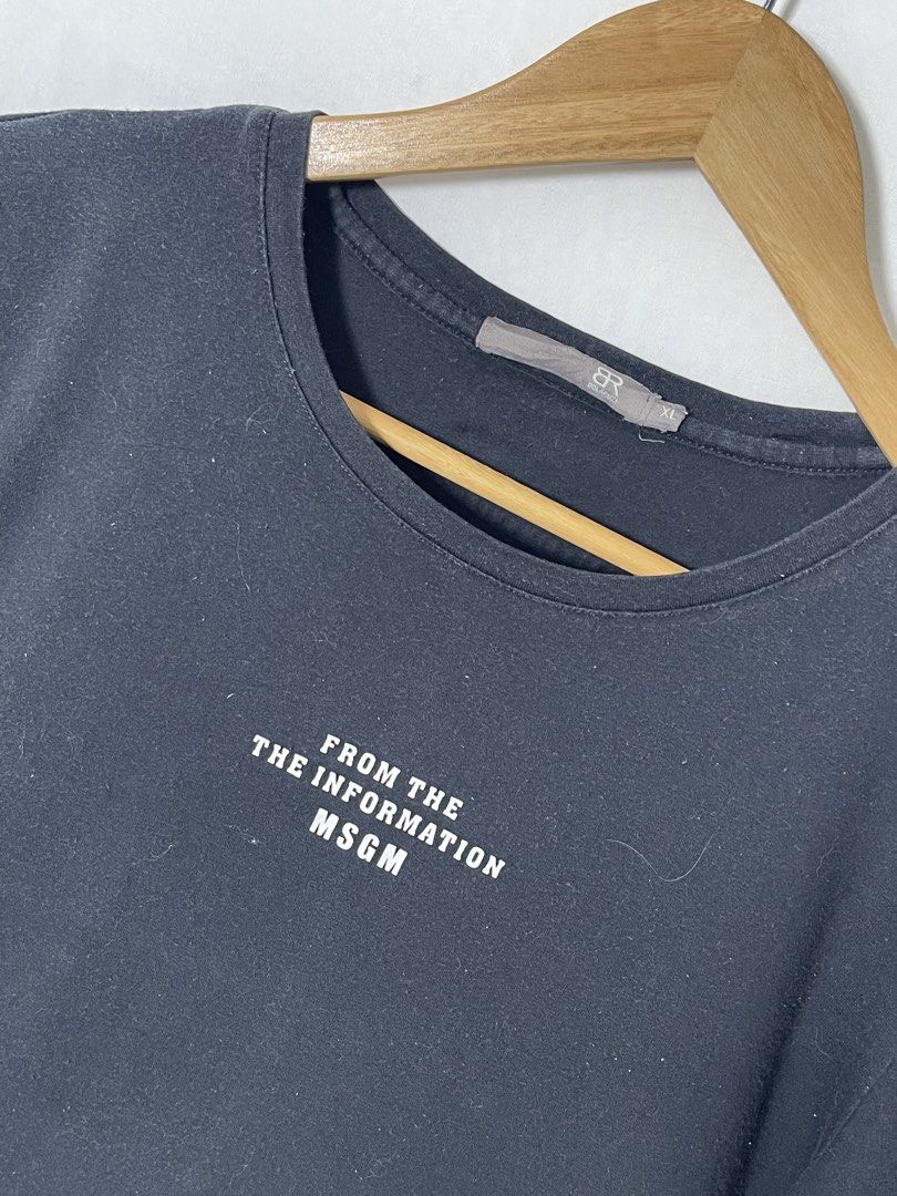 From The Information MSGM (Category: Tshirts & Polo Shirts ) located in Imus. Submitted by mochi.rella (Listing ID 1466449869, Image 3). Description: Black From the Information MSGM Good Condition | Typo XL on tag | Fit S W 19.5 | L 25.5 .
