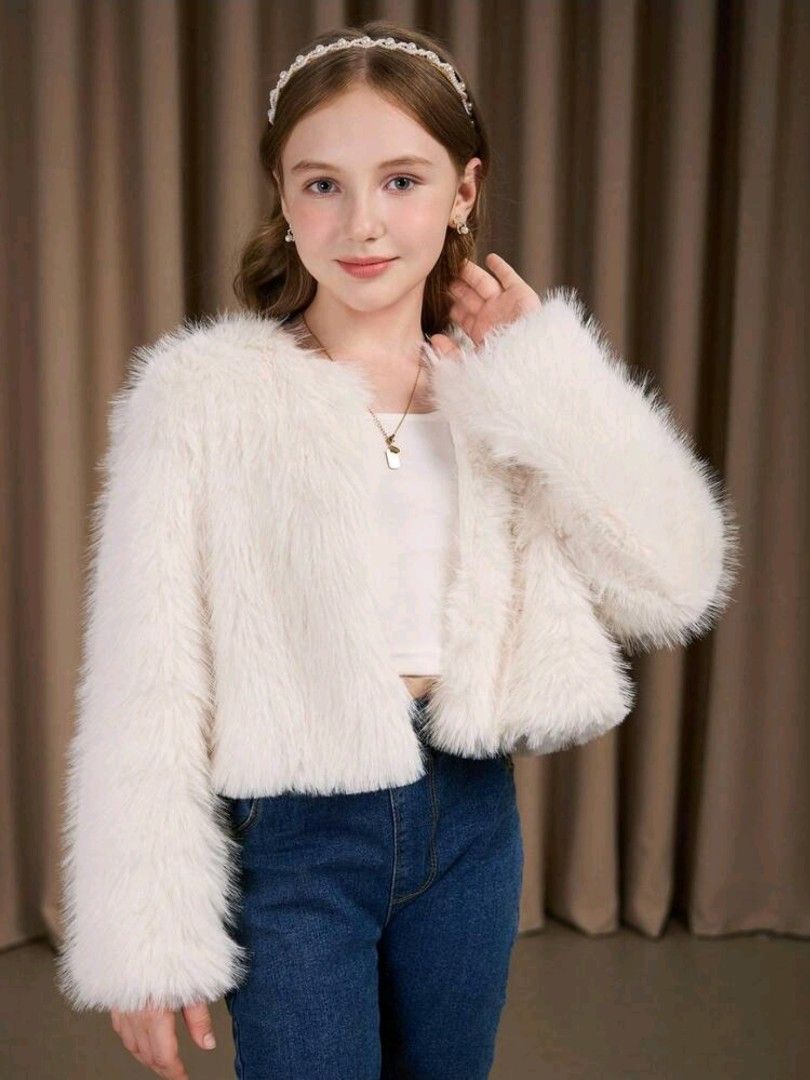 Furry Jacket for kids (Category: Babies & Kids Fashion) located in Quezon City. Submitted by preloved_by_mariekondo (Listing ID 1466451947, Image 1). Description: Fluffy, faux fur jacket in white. Used once for a costume party. Fits girls 8-9yo.