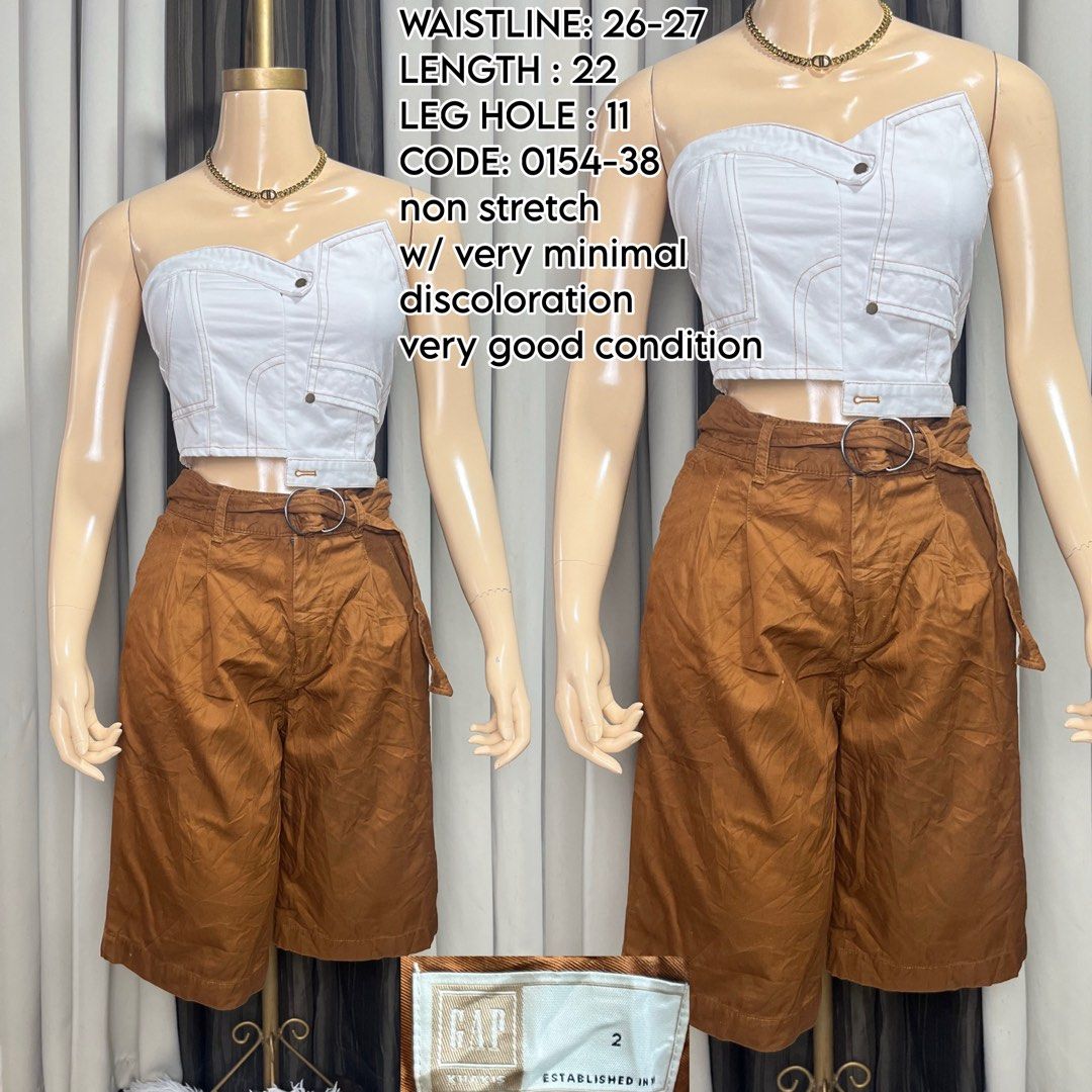Gap Khakis Shorts Size 2 (Category: Shorts) located in Naga. Submitted by rmapprl (Listing ID 1466495954, Image 1). Description: - Brand: Gap - Style: Khaki shorts with waist belt and ring buckle - Size: 2 (Fits waistline 26 to 27 inches) - Length: 22 inches - Leg Hole: 11 inches - Material: 100% cotton, non-stretch - Condition: Very good overall with very minimal discoloration - Code: 0154-38.