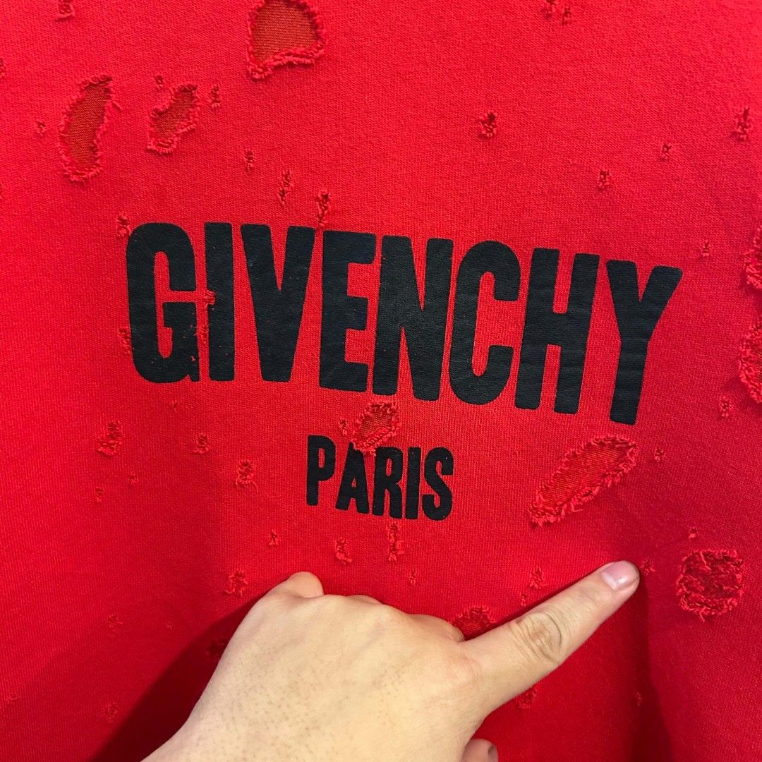 Givenchy Distressed Sweater (Category: Coats, Jackets and Outerwear) located in Quezon City. Submitted by streetwearandluxph (Listing ID 1466559825, Image 3). Description: Givenchy Distressed Sweater.