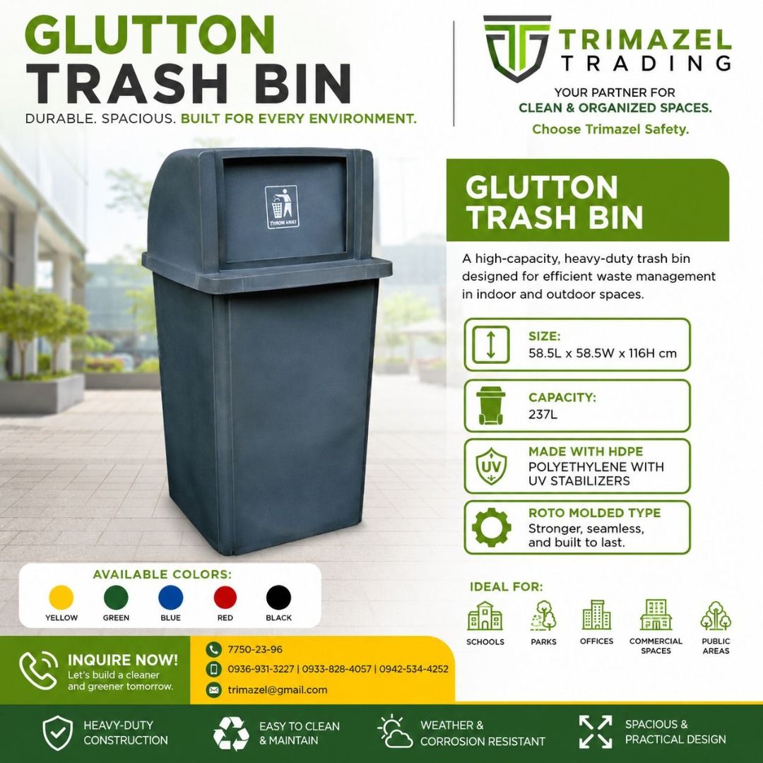 GLUTTON TRASH BIN (Category: Looking For) located in Paranaque City. Submitted by buynowbilikanow (Listing ID 1466350204, Image 1). Description: ✅ Guaranteed lowest price ✅ Quality products ✅ Big discount for bulk orders ✅ 100% LEGIT TRUSTED SUPPLIER! ✅ With Complete Legal Documents ✅ BIR Registered We Supply All Kinds Of PPE Supplies, Raincoat, Hard Hat, Cooler Box, Plastic Trash Bin, Road Barriers, Kayak Boats, Crystal Kayak, Traffic Cone, T-Bo