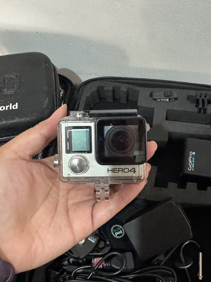 GoPro HERO4 Action Camera with Case and Accessories (Category: Cameras) located in Makati City. Submitted by yohanzen (Listing ID 1466514857, Image 1). Description: - GoPro Hero4 action camera - Includes waterproof housing for underwater recording - Comes with 2 sturdy carrying case featuring custom foam slots, one Big and one small - Includes a variety of mounts, cables, and accessories - Perfect for outdoor trips, travel, and action sports - Re