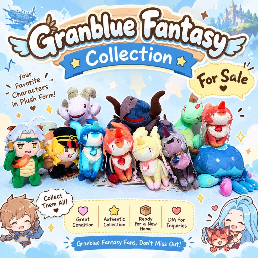 Granblue Plushies Collection (Category: Plushies & Soft Toys) located in Antipolo. Submitted by bhabiegraciefashionlab (Listing ID 1466471545, Image 1). Description: Granblue Character Plushies Price List 1🔖 👉🏻₱580 Colossus Magna "Magunanui" Plushie 2🔖 👉🏻₱380 Ewiyar "Yuru Rokuryu" (Loose Six Dragons) plushie 3🔖 👉🏻₱380 Wamdus "Yuru Rokuryu" (Loose Six Dragons) plushie 4🔖 👉🏻₱380 Fediel "Yuru Rokuryu" (Loose Six Dragons) plushie 5🔖 👉🏻