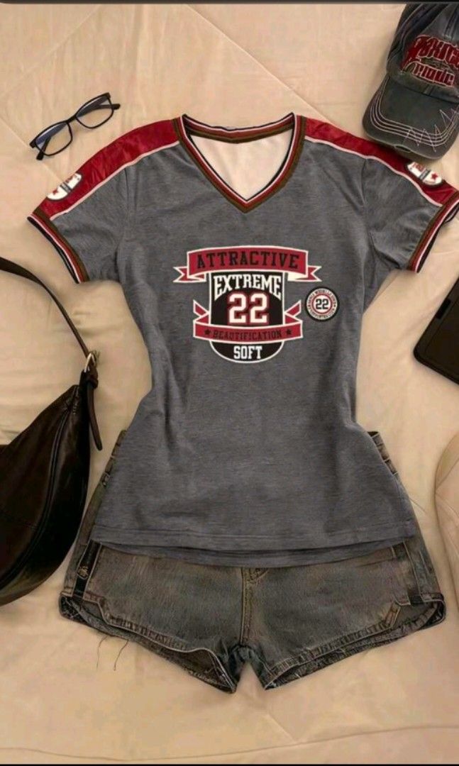 Gray sports vneck varsity tee (Category: Shirts) located in Pateros City. Submitted by soshifem (Listing ID 1466553136, Image 1). Description: brandnew size small.