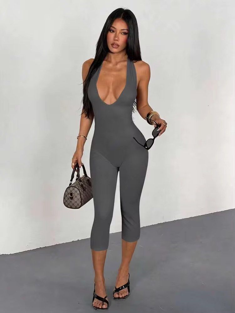 GREY BACKLESS HALTER CAPRI JUMPSUIT (Category: Jumpsuits) located in Taguig. Submitted by jane.klosette (Listing ID 1466353982, Image 3). Description: BRANDNEW DELIVERY VIA LALAMOVE, PAYMENT FIRST. 📍 TAGUIG.
