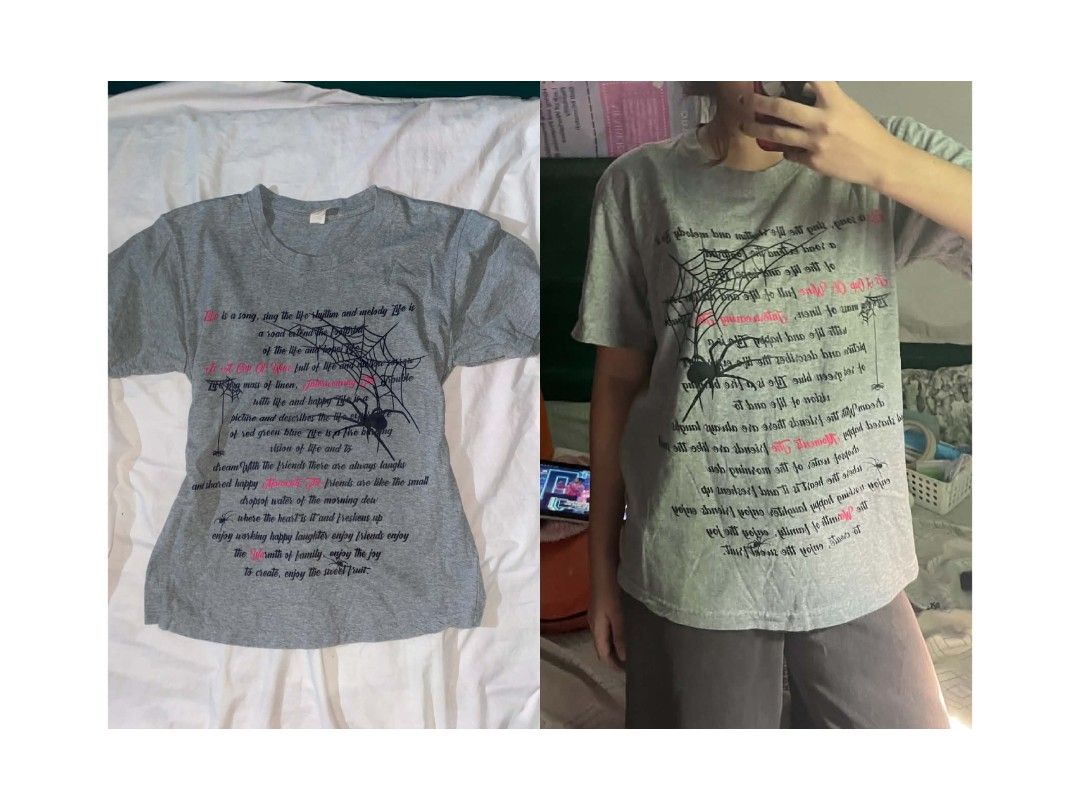 Grey Graphic T-Shirt Spider Web Typography Print (Category: Tshirts & Polo Shirts ) located in Manila. Submitted by atashaaaaa (Listing ID 1465992711, Image 1). Description: ˋ°•*⁀➷ Grey Graphic T-Shirt Spider Web Typography Print ` small ` ₱169.