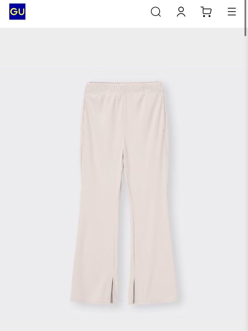 GU Ribbed Knit Flare Pants Size L (Category: Jeans) located in Cavite. Submitted by yakultjeni85475 (Listing ID 1466477418, Image 2). Description: - Brand: GU - Item: Ribbed knit pants - Color: Beige - Size: L - Fit: Flare leg with small hem slits at the ankles - Waist: Elastic waistband for comfortable everyday wear - Material: Cotton and polyester blend.