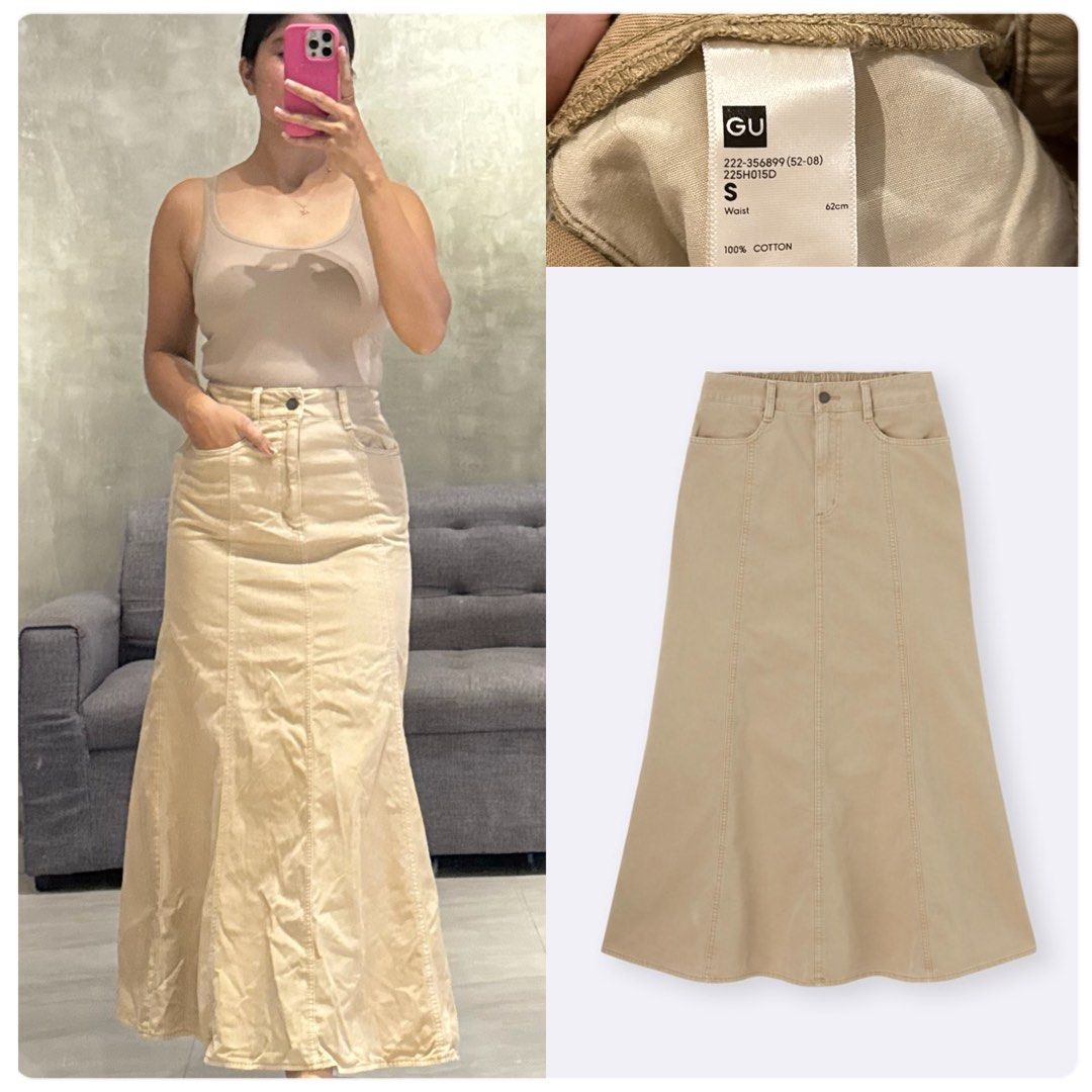 Gu womens flared maxi skirt (Category: Skirts) located in Bulacan. Submitted by grasyabels03 (Listing ID 1466473460, Image 1). Description: Small on tag 24-26” x L36” Good as new Excellent condition No issue 📍 bulacan .