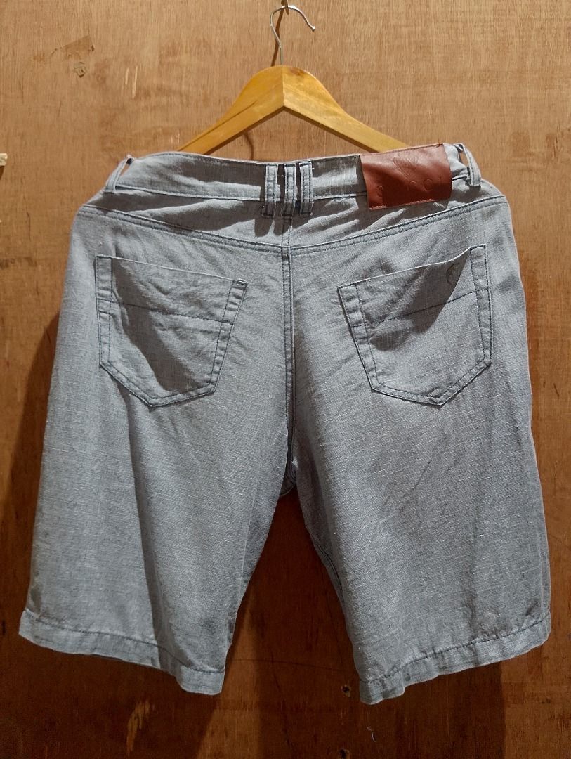 Gucci Grey Cotton Blend Shorts Size 30-32 (Category: Shorts) located in Cavite. Submitted by marvzclothing (Listing ID 1466431480, Image 2). Description: - Brand: Gucci - Size: 30-32 - Material: Cotton & elastane blend (Made in Italy) - Color/Pattern: Clean light blue-grey weave - Features: Logo-embossed button closure, branded hardware, back pockets, and interior designer labels - Condition: Excellent, well-maintained.