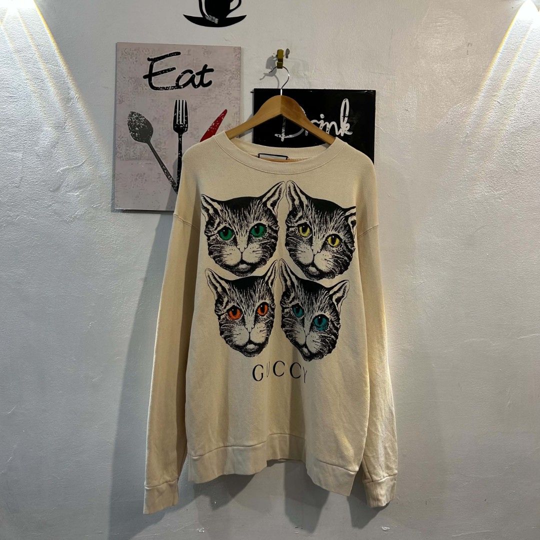 Gucci Guccy Cat Sweatshirt (Category: Coats, Jackets and Outerwear) located in Quezon City. Submitted by streetwearandluxph (Listing ID 1466560620, Image 1). Description: Gucci Guccy Cat Sweatshirt.