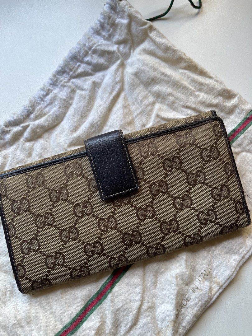 Gucci Monogram Princy Continental Wallet (Category: Wallets & Card holders) located in Manila. Submitted by fionaret (Listing ID 1466411280, Image 3). Description: - Brand/Model: Gucci Monogram Princy Continental Wallet - Material: GG monogram canvas with dark brown leather trim and interior - Design Details: Signature green and red web bow detail on the front flap with gold-tone engraved hardware - Interior Layout: Multiple card slots, bill comp
