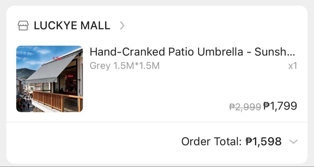 Hand-cracked awning / canopy (Category: Outdoor Furniture) located in Marikina City. Submitted by nanananuggets (Listing ID 1466441192, Image 2). Description: Never used. Reason for selling: did not fit our space Pickup from: Rancho, Marikina.