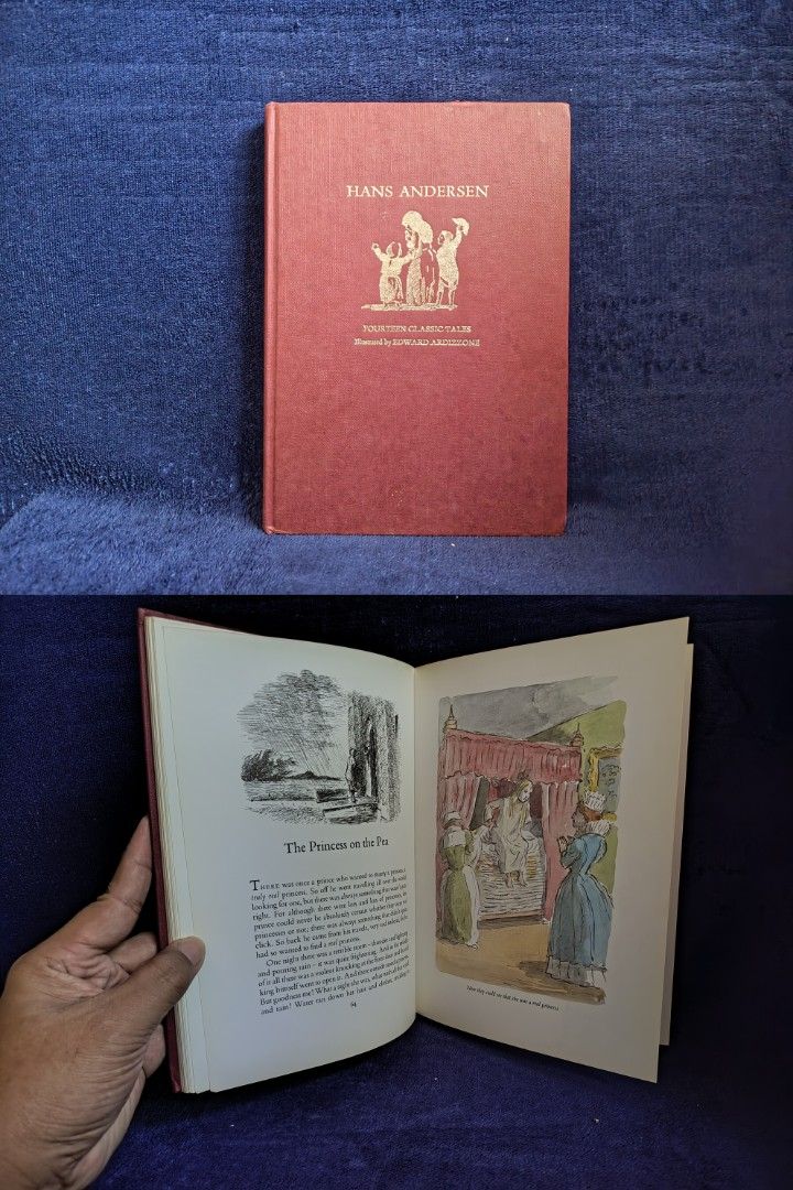 Hans Andersen Illustrated Classics Book Bundle (Category: Storybooks) located in Aroroy. Submitted by epicbird-0daf (Listing ID 1466405408, Image 3). Description: - Set of 2 hardcover Hans Andersen fairy tale books - Illustrated by renowned artist Edward Ardizzone - Red cloth bindings with elegant gold embossed lettering and artwork - Features a mix of colorful interior illustrations and classic black-and-white drawings - Perfect addition to any 