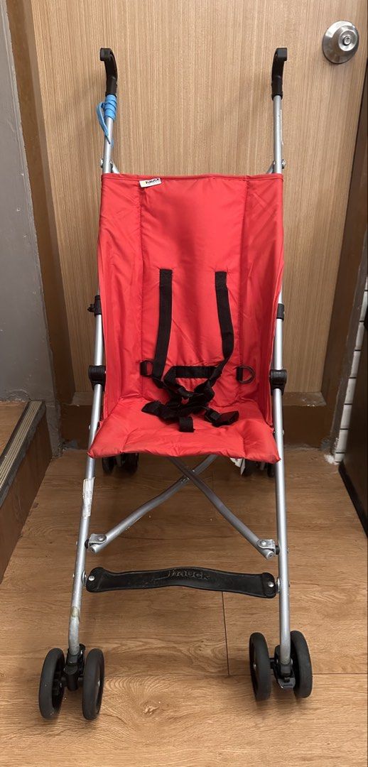 Hauck red umbrella stroller lightweight baby buggy (Category: Strollers) located in Quezon City. Submitted by k_prelovedpieces (Listing ID 1466395103, Image 1). Description: - Bright red Hauck umbrella stroller with a sleek silver frame - Compact fold design, easy to fit in car boots and public transport - Secure harness straps for child safety - Clean, bright fabric with minimal wear on handles and wheels - Ideal daily pusher for quick errands a