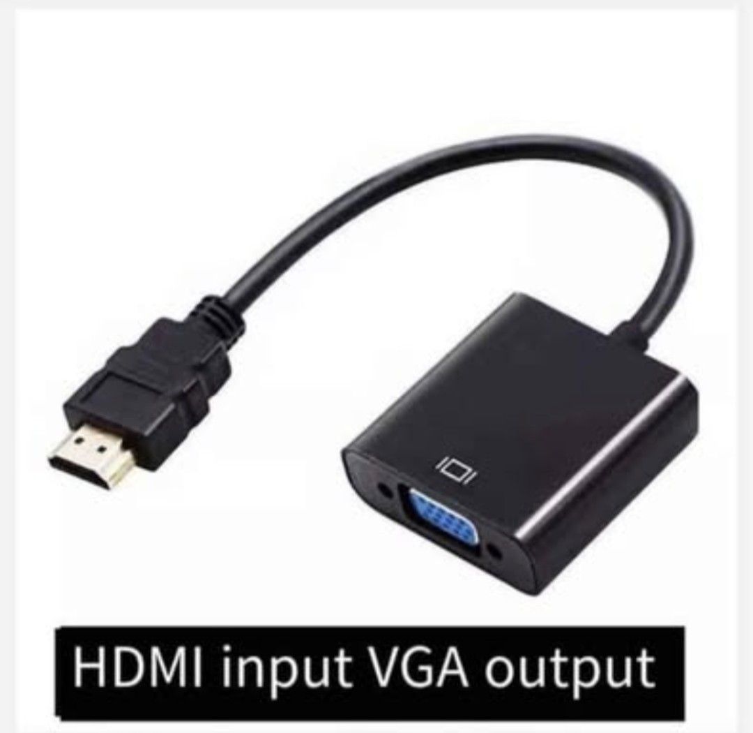 HDMI to VGA Adapter Cable 1080P Full HD (Category: Cables & Adaptors) located in Iloilo. Submitted by maikeru27 (Listing ID 1466539655, Image 2). Description: - Converts HDMI signals to VGA output effortlessly - Supports high-definition resolution up to 1920x1080 at 60Hz - Compatible with laptops, computer hosts, set-top boxes, monitors, TVs, and projectors - Sleek black color with a durable, short flexible cable design - Hassle-free plug-and-pla