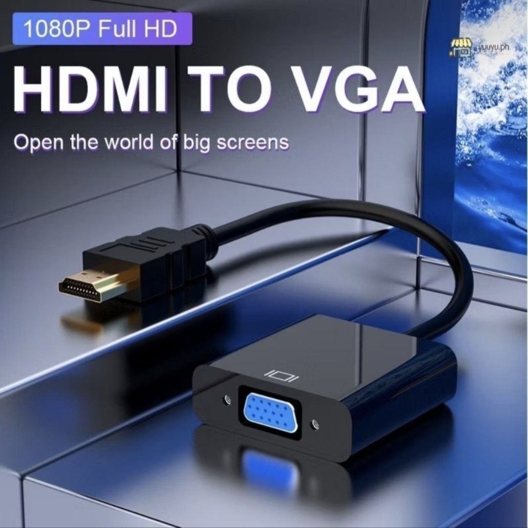 HDMI to VGA Adapter Cable 1080P Full HD (Category: Cables & Adaptors) located in Iloilo. Submitted by maikeru27 (Listing ID 1466539655, Image 1). Description: - Converts HDMI signals to VGA output effortlessly - Supports high-definition resolution up to 1920x1080 at 60Hz - Compatible with laptops, computer hosts, set-top boxes, monitors, TVs, and projectors - Sleek black color with a durable, short flexible cable design - Hassle-free plug-and-pla