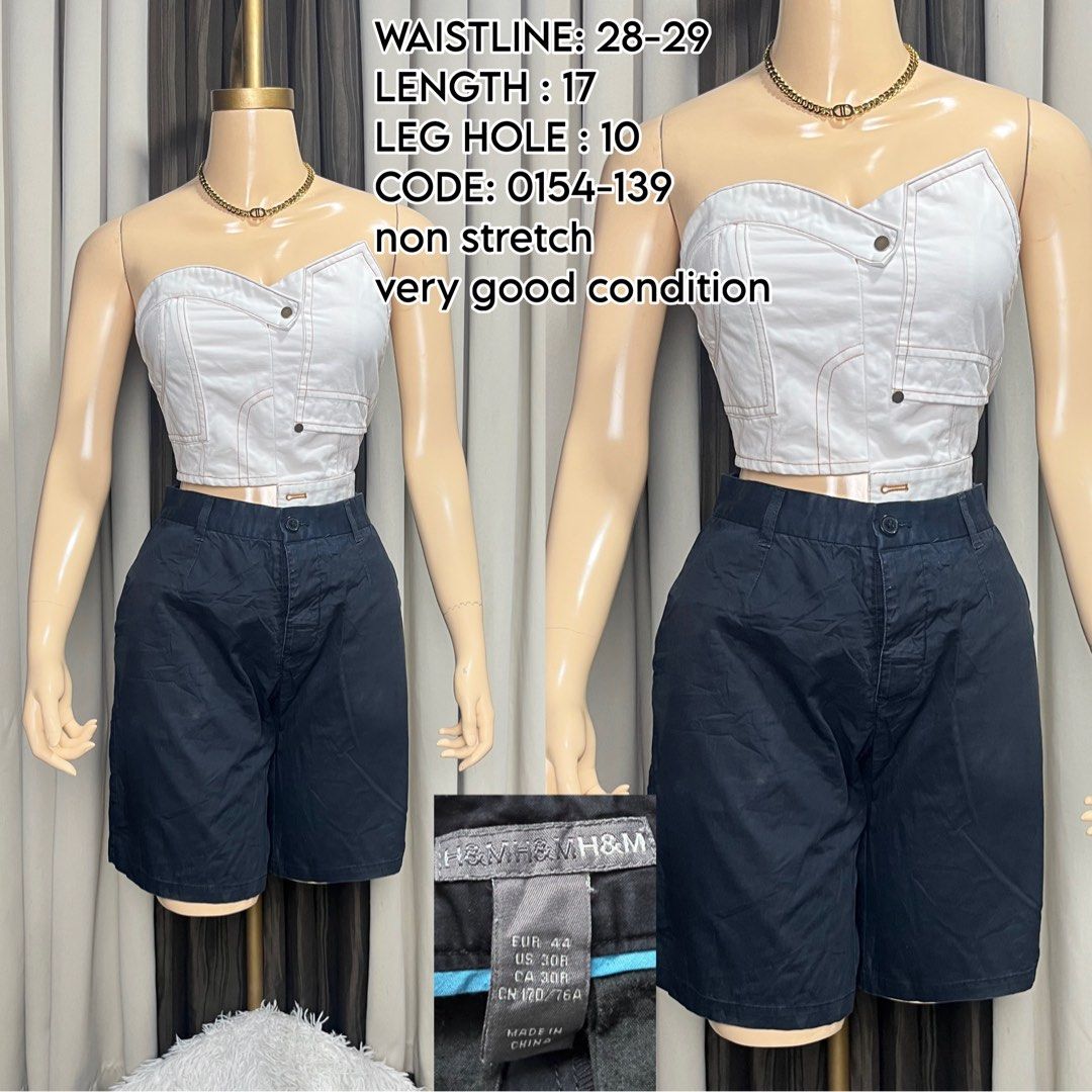 H&M Shorts Size 30 (Category: Shorts) located in Naga. Submitted by rmapprl (Listing ID 1466491292, Image 1). Description: - Brand: H&M - Size: EUR 44 / US 30R - Color/Wash: Dark wash black - Material: Sturdy, non-stretch fabric - Features: Deep pockets, reliable everyday casual wear - Measurements (laid flat): - Waistline: 28-29 inches - Length: 17 inches - Leg hole: 10 inches - Tag Code: 0154-139.
