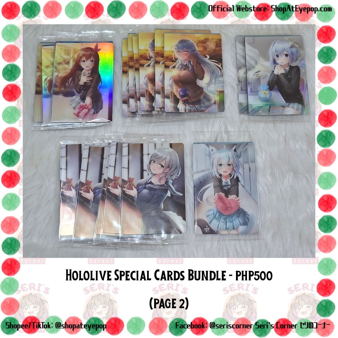 HOLOLIVE SPECIAL CARDS BUNDLE - PHP 500 (Category: Character Goods) located in Las Pinas. Submitted by seriscorner (Listing ID 1466398233, Image 1). Description: HOLOLIVE SPECIAL CARDS BUNDLE - PHP 500 ------Courier: SPX Xpress (sf c/o buyer) We accept payments via BDO, Maribank, GoTyme, and GCash. .