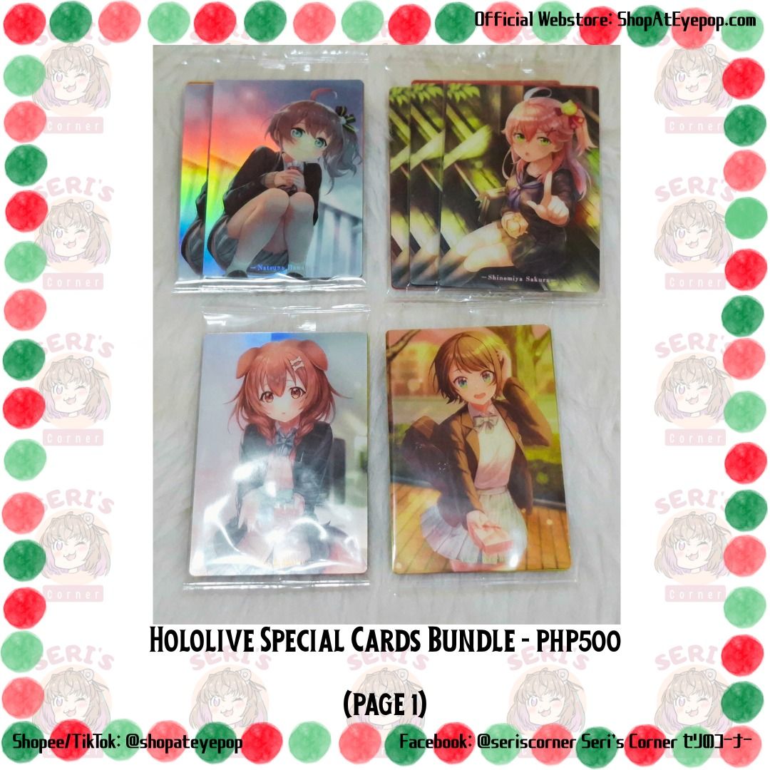 HOLOLIVE SPECIAL CARDS BUNDLE - PHP 500 (Category: Character Goods) located in Las Pinas. Submitted by seriscorner (Listing ID 1466398233, Image 2). Description: HOLOLIVE SPECIAL CARDS BUNDLE - PHP 500 ------Courier: SPX Xpress (sf c/o buyer) We accept payments via BDO, Maribank, GoTyme, and GCash. .
