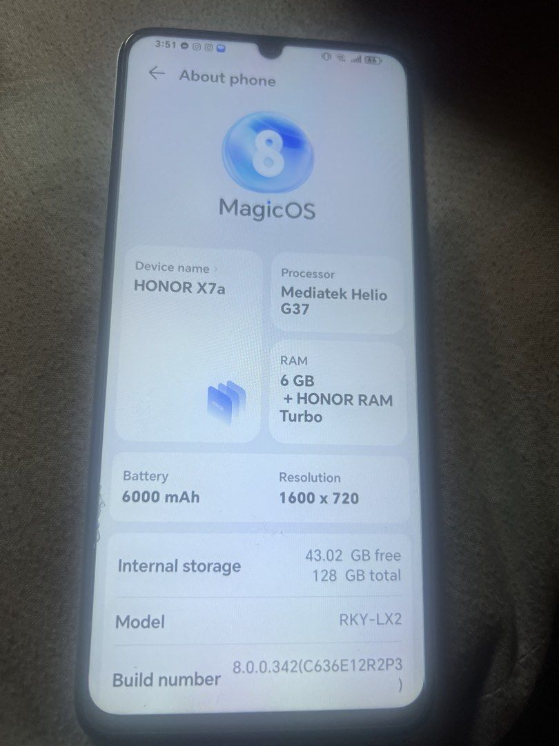 Honor X7A (Category: Android Others) located in Manila. Submitted by resellermg (Listing ID 1466419960, Image 3). Description: Rush slightly used Honor X7a 6/128 Reason for Selling: Spare phone.