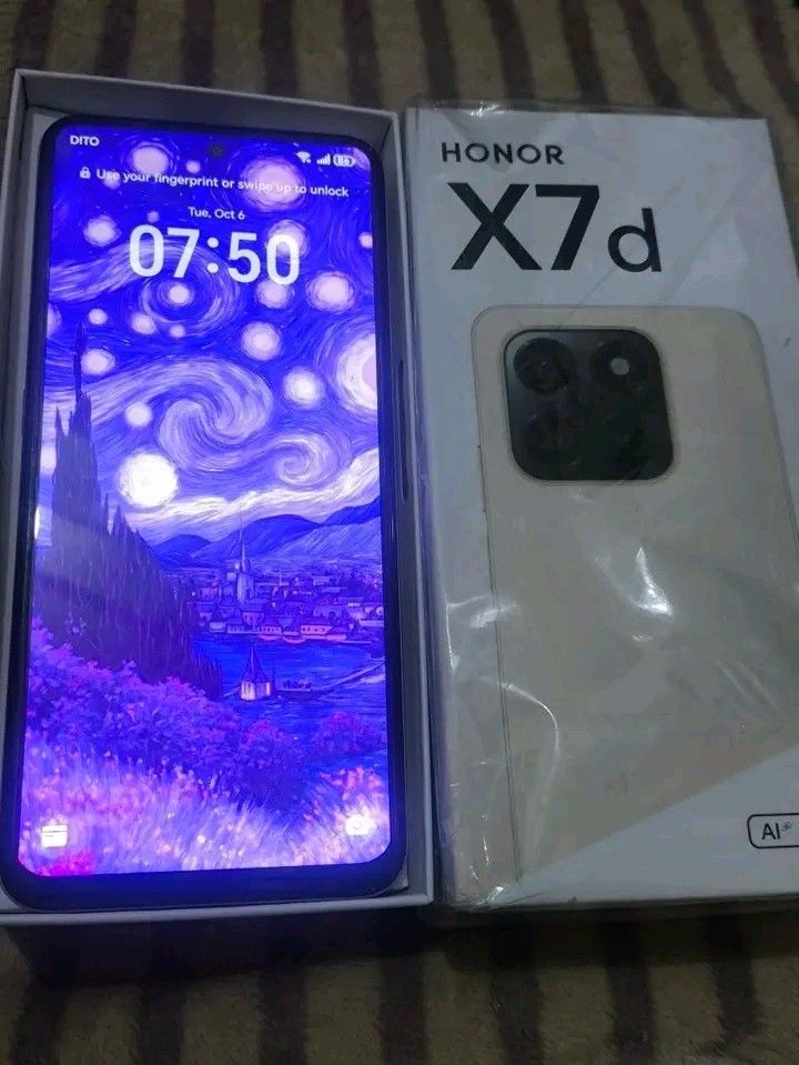 Honor X7d Desert Gold (Category: Android Others) located in Cavite. Submitted by ranabej (Listing ID 1466342552, Image 1). Description: Honor X7d — Desert Gold Price: 5.5k, slight nego Location: Calamba, Laguna (pickup sa place, unli check) Quick Specs: 16(8+8)/512 gb Ip65 Dust & Water Resistant 6500 mAh big battery 35w honor super charge Face unlock and fingerprint MagicOS 9/Android version 15 Complete with box and charger Issue: minor dents and