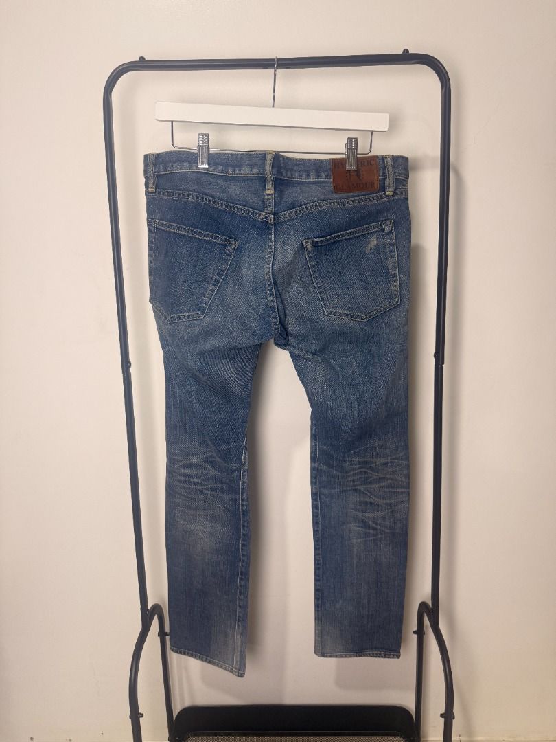 Hysteric Glamour Washed Denim Pants (Category: Jeans) located in Binan City. Submitted by thenocturneones (Listing ID 1466524543, Image 3). Description: Flaws: Discoloration on the metal embellishment. Scratches and one restitched part near the right front pocket Waist 33 in/83.8 cm Inseam 28.5 in/72.4 cm Leg Opening 6.75 in/17.1 cm Front Rise 10 in/25.4 cm Thigh 10 in/25.4 cm Knee 7.25 in/18.4 cm.
