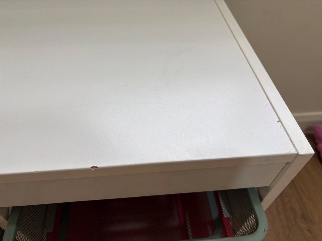 IKEA Trofast Storage Unit with Mesh Bins (Category: Shelves, Cabinets & Racks) located in Quezon City. Submitted by emmakne (Listing ID 1466390227, Image 3). Description: - White wooden frame with 6 pull-out mesh storage bins (3 green on top, 3 pink below) IKEA TROFAST toy storage. In good condition - a few chips on top. Comes with three green metal drawers and 3 pink metal drawers. Dimensions shown in pictures. Selling because we are moving..