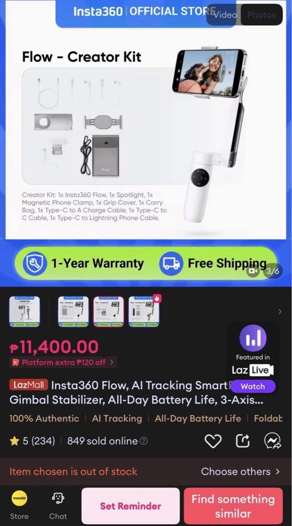 Insta360 Flow Creator Kit (Category: Gimbals & Stabilizers ) located in Ajuy. Submitted by islaorchid (Listing ID 1466537278, Image 2). Description: - Item: Insta360 Flow Creator Kit (Summit White) - Condition: Excellent, comes with original box - Features: AI-powered smartphone gimbal and stabilizer for ultra-smooth videos - Ideal For: Vlogging, mobile filmmaking, and content creation - Inclusion: Original protective pouch, cables, and complete 