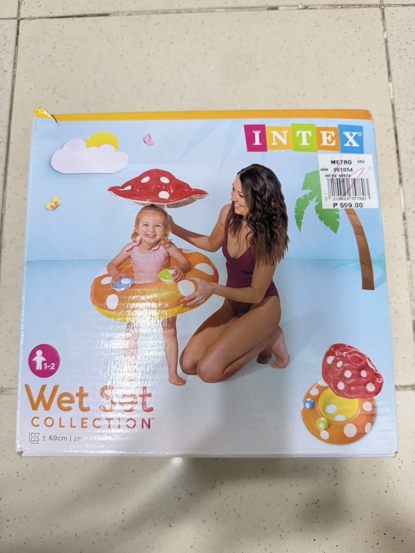 Intex Mushroon Floater and Orzbow Swim Trainer Pool Float (Category: Water Sports) located in Taguig. Submitted by 4e_fam_finds (Listing ID 1466385891, Image 1). Description: - Authentic Intex swim trainer float for toddlers - Fun green and blue colorway with dolphin graphics - Adjustable safety straps and secure buckle closures for a snug fit - Designed to help kids learn swimming basics safely - Comes complete with original packaging box Bundle
