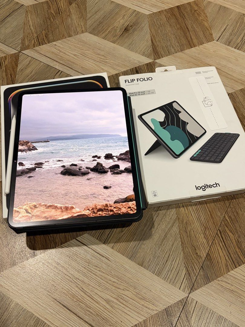 iPad Pro 13 inches M4 512gb Cellular (Category: iPad) located in Quezon City. Submitted by juanloco (Listing ID 1466410615, Image 2). Description: - Model: iPad Pro 13 inches M4, 512GB storage, Cellular version (e-sim) - Included: Apple Pencil Pro, Logitech Flip Folio Keyboard Case and original boxes - Condition: Well-maintained, excellent working condition - Features: Ultra-fast M4 performance, large 13-inch display, 512gb storage, versatile key