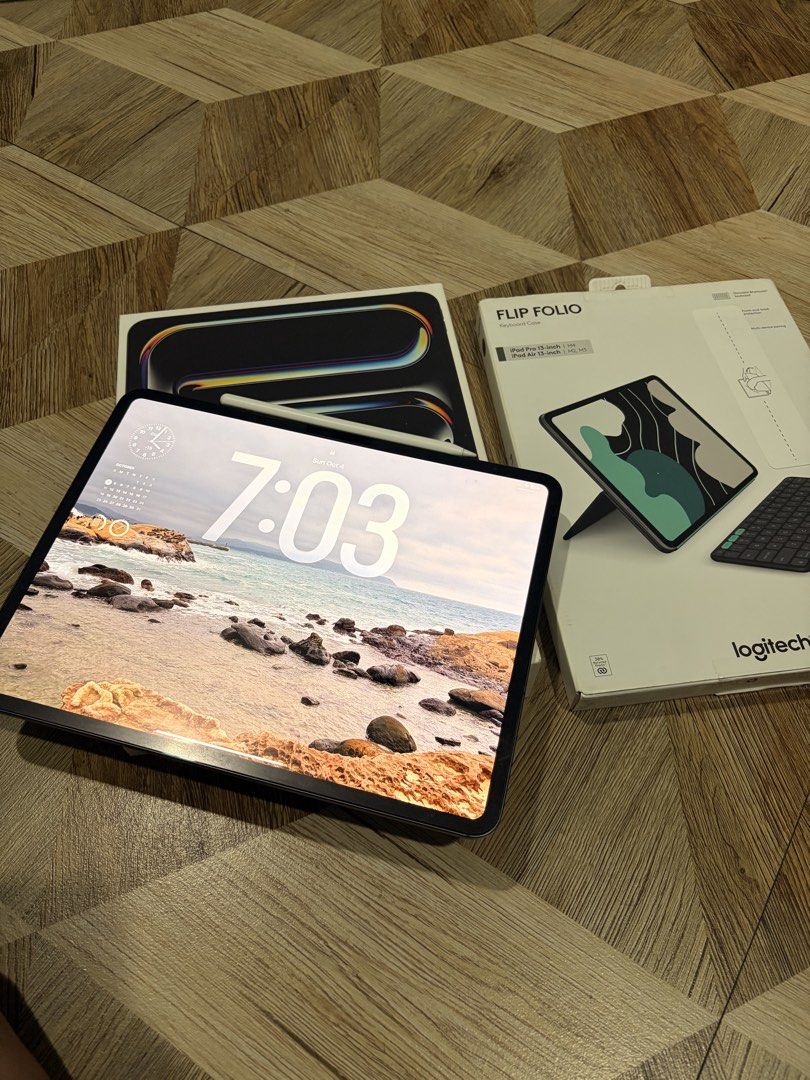iPad Pro 13 inches M4 512gb Cellular (Category: iPad) located in Quezon City. Submitted by juanloco (Listing ID 1466410615, Image 1). Description: - Model: iPad Pro 13 inches M4, 512GB storage, Cellular version (e-sim) - Included: Apple Pencil Pro, Logitech Flip Folio Keyboard Case and original boxes - Condition: Well-maintained, excellent working condition - Features: Ultra-fast M4 performance, large 13-inch display, 512gb storage, versatile key