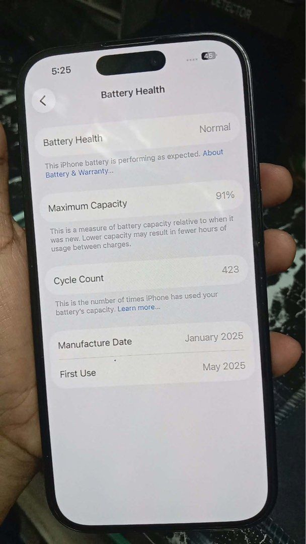 iPhone 16 Pro (Category: iPhone 16 Series) located in Manila. Submitted by harryelizondo (Listing ID 1466448855, Image 2). Description: F O R S A L E iPhone 16 Pro 91% battery health 512gb!!! Phone only! 50k! Nego for sure buyers!.