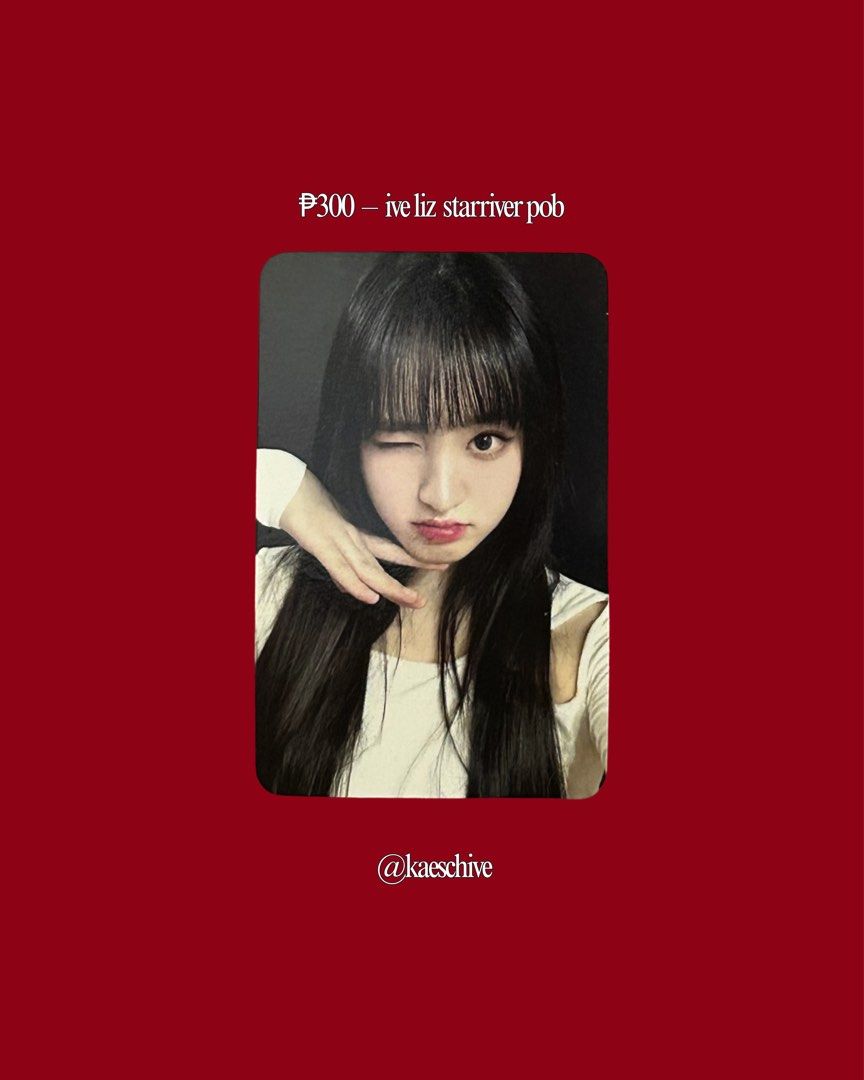 IVE Liz Starriver POB (Category: K-Wave Merchandise) located in Subic. Submitted by kaeschive (Listing ID 1466409526, Image 1). Description: ✶ Mint Condition, Onhand ✶ PAYO or 5 days DOP + 50% dp 📍 Olongapo City ✶ MOP: Gcash ✶ MOD: J&T, LBC or Maxim (for SDD within Olongapo area).