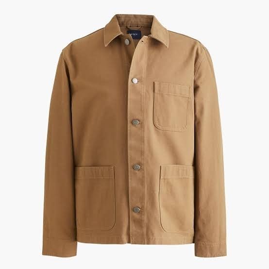 j.crew Brown Canvas Work Jacket Chore Coat (Category: Coats, Jackets and Outerwear) located in Manila. Submitted by uhmekaji (Listing ID 1466508795, Image 1). Description: 27.5x20 size small on tag small scratch on fabric near button hardly noticable when worn 2500.