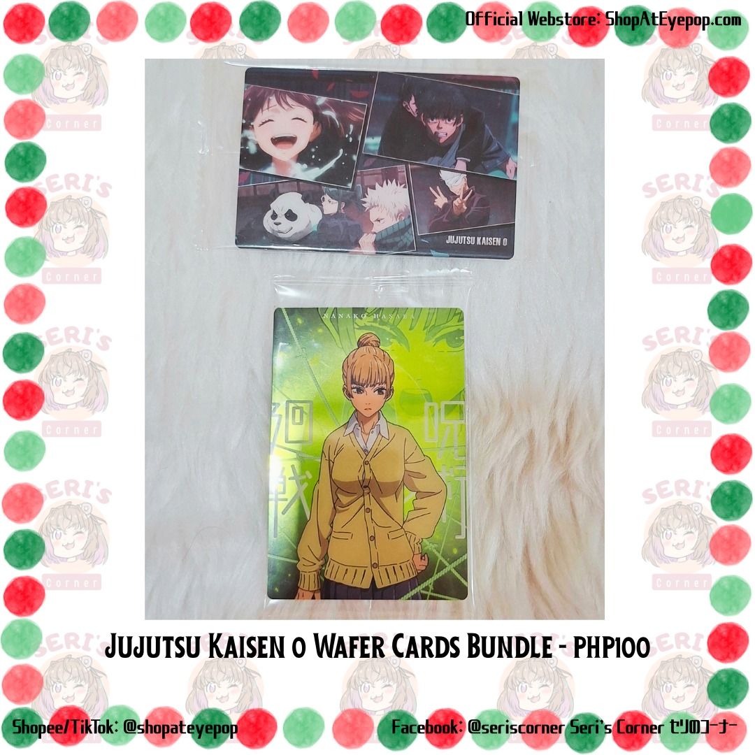 JUJUTSU KAISEN 0 CARDS BUNDLE - PHP 100 (Category: Character Goods) located in Las Pinas. Submitted by seriscorner (Listing ID 1466398827, Image 1). Description: JUJUTSU KAISEN 0 CARDS BUNDLE - PHP 100 ------Courier: SPX Xpress (sf c/o buyer) We accept payments via BDO, Maribank, GoTyme, and GCash..