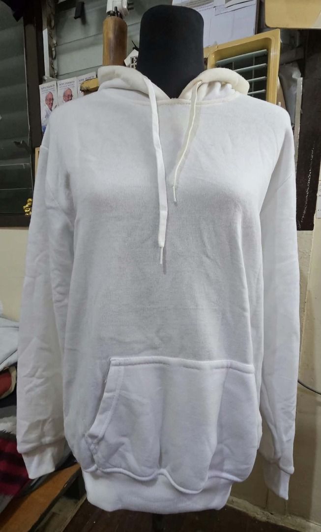 Just Designs Plain White Pullover Hoodie (Category: Hoodies) located in Manila. Submitted by mwnadala (Listing ID 1466488420, Image 2). Description: Color: White Shoulder Width: 20in Length: 26in Condition: Used Reason for Selling: Decluterring Meet Up Location: LRT 2 V. Mapa Station, Kalentong Market, 7 Eleven Amia Skies V. Mapa, Our Lady of Lourdes Hospital and surrounding areas Issues: Off white color that can be improved by washing Features: 