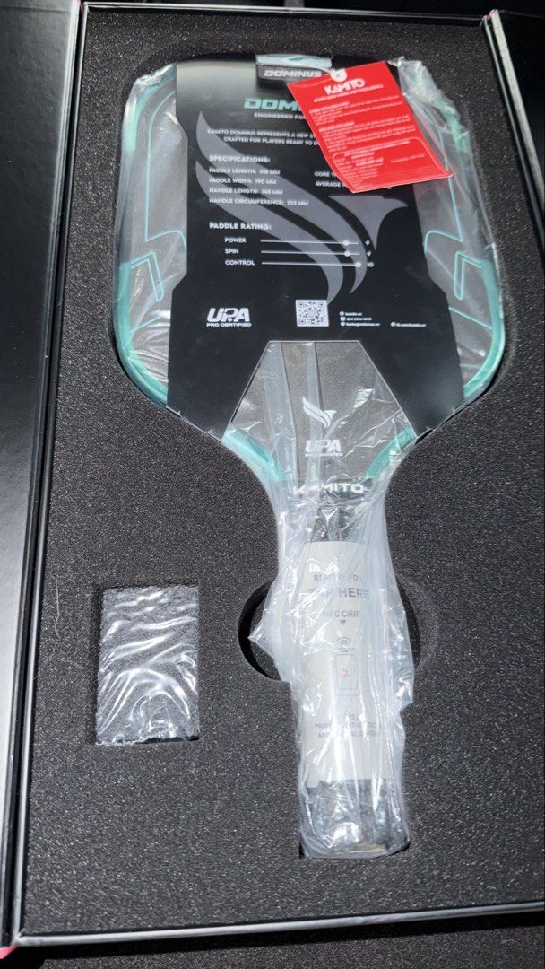 Kamito Dominus Pickleball Paddle 16mm (Category: Racket and Ball Sports) located in Manila. Submitted by sneakspxxks (Listing ID 1466403164, Image 2). Description: - Brand: Kamito Dominus Pickleball Paddle - Condition: Brand new, still wrapped in factory plastic - Core: 16mm dynamic core for great control and power - Dimensions: Length 418 mm, width 190 mm, handle length 145 mm, grip circumference 103 mm - Certification: UPA Pro certified - Authe
