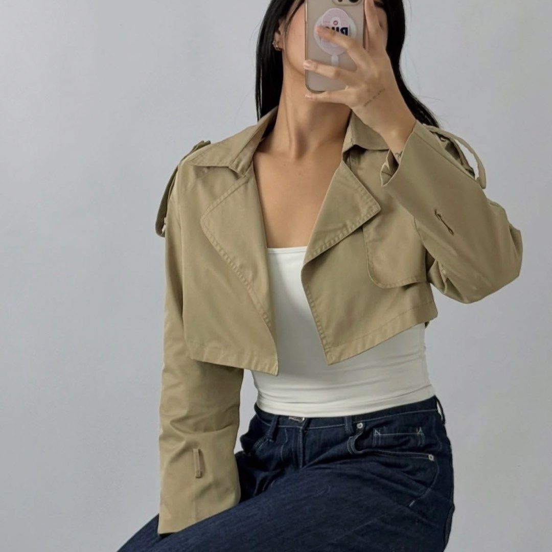 Khaki Beige Cropped Coat (Category: Coats, Jackets and Outerwear) located in Quezon City. Submitted by danalou (Listing ID 1466417376, Image 1). Description: — S-M Chest: 40" Length: 13".