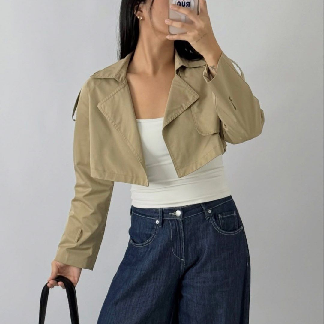 Khaki Beige Cropped Coat (Category: Coats, Jackets and Outerwear) located in Quezon City. Submitted by danalou (Listing ID 1466417376, Image 2). Description: — S-M Chest: 40" Length: 13".