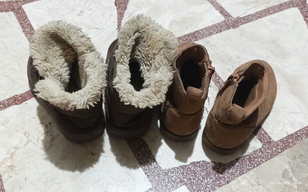 Kiddies Shoes (Category: Other Babies Going Out Needs) located in Taytay. Submitted by crisha14344 (Listing ID 1466388307, Image 2). Description: 500 na po sa dalawa 👉no branda dark brown faux-suede winter boots (with faux fur trim) size 25 for 4-5 years old 👉Cat &Jack tan /light brown smooth zip-up ankle boots size 7 for 3-4 years old Naka-stock nalang po May tawad pa Pair po kung kukunin Salamat.