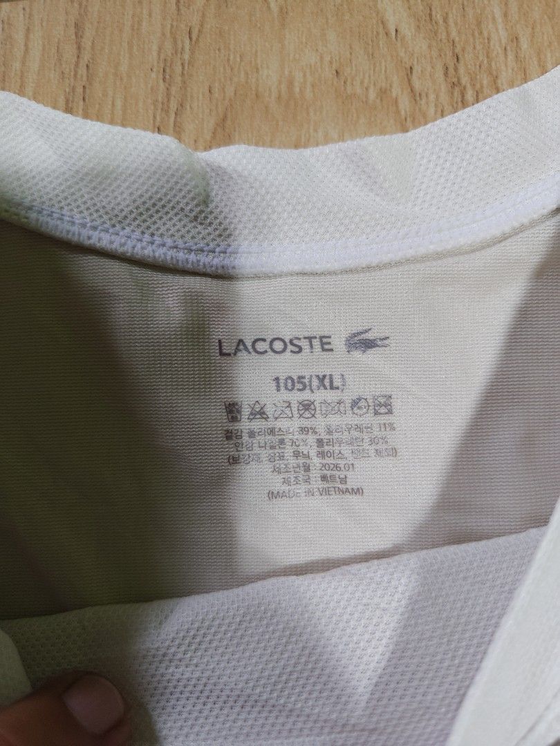 Lacoste (Category: Activewear) located in Mandaue City. Submitted by prekfinds (Listing ID 1466339046, Image 3). Description: Lacoste Excellentcondition 9.9/10colrate Size: 105(xl) Dimes: 18W x 25L No issue.