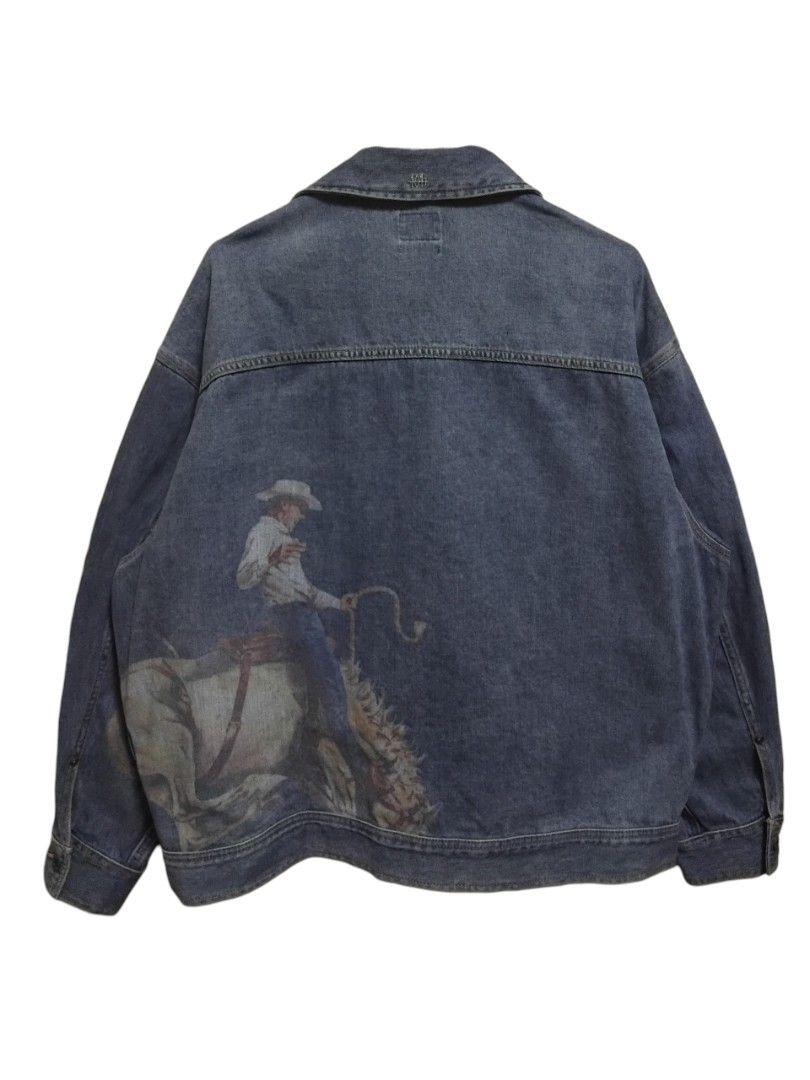 Lee 101+ Oversized Fit Cowboy Graphic Type II Denim Jacket (Category: Coats, Jackets and Outerwear) located in Pasig City. Submitted by hustlexcurate (Listing ID 1466417864, Image 2). Description: Lee 101+ Oversized Fit Cowboy Graphic Type 2 Denim Jacket Size LARGE on tag fits XL Boxy Dimensions: 27X27.
