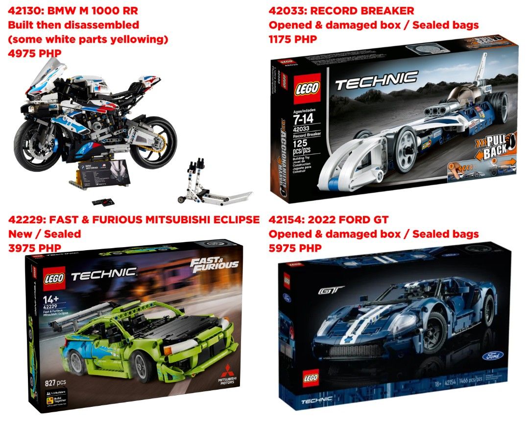 LEGO TECHNIC SETS (Category: Lego & Building Sets) located in Quezon City. Submitted by pupaj (Listing ID 1466437449, Image 1). Description: LOCATION: Batasan QC area SHIPPING: Via Grab / Lalamove / GoGo Xpress / LBC / ABest Express / J&T Buyer can suggest other shipping options upon negotiation Shipping fee c/o buyer MODE OF PAYMENT: Via BDO / GCash / Maya / Maribank / COD Item is cross-posted PM for inquiries.