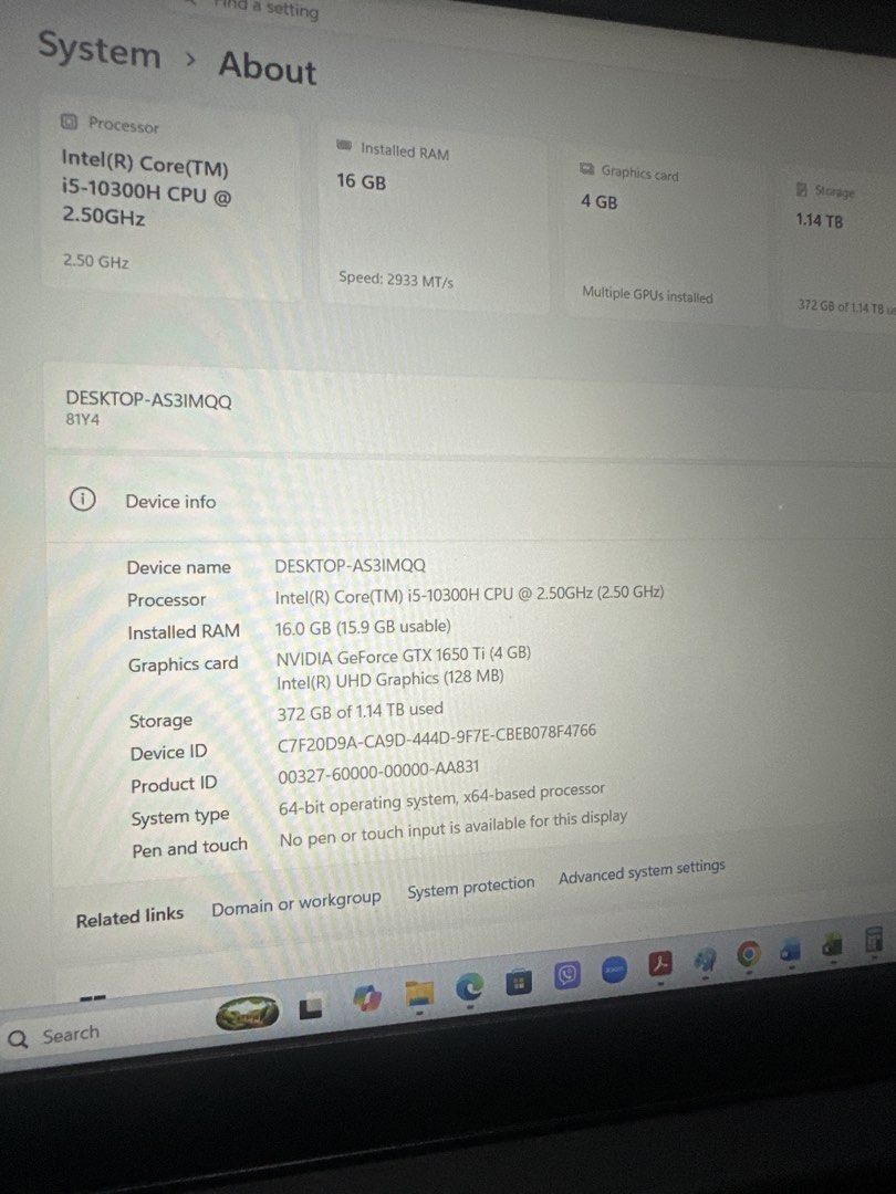 Lenovo IdeaPad Gaming 3 Intel Core i5 GTX (Category: Laptops & Notebooks) located in Pasig City. Submitted by ptyfsl (Listing ID 1466462385, Image 2). Description: - Model: Lenovo IdeaPad Gaming 3 - Processor: Intel Core i5 (10th Gen) - Graphics: NVIDIA GeForce GTX - Design: Matte black finish with clean deck and original stickers - Keyboard: Full-size backlit keyboard with numeric keypad - Trackpad: Large and responsive - Ideal Use: Solid entry-
